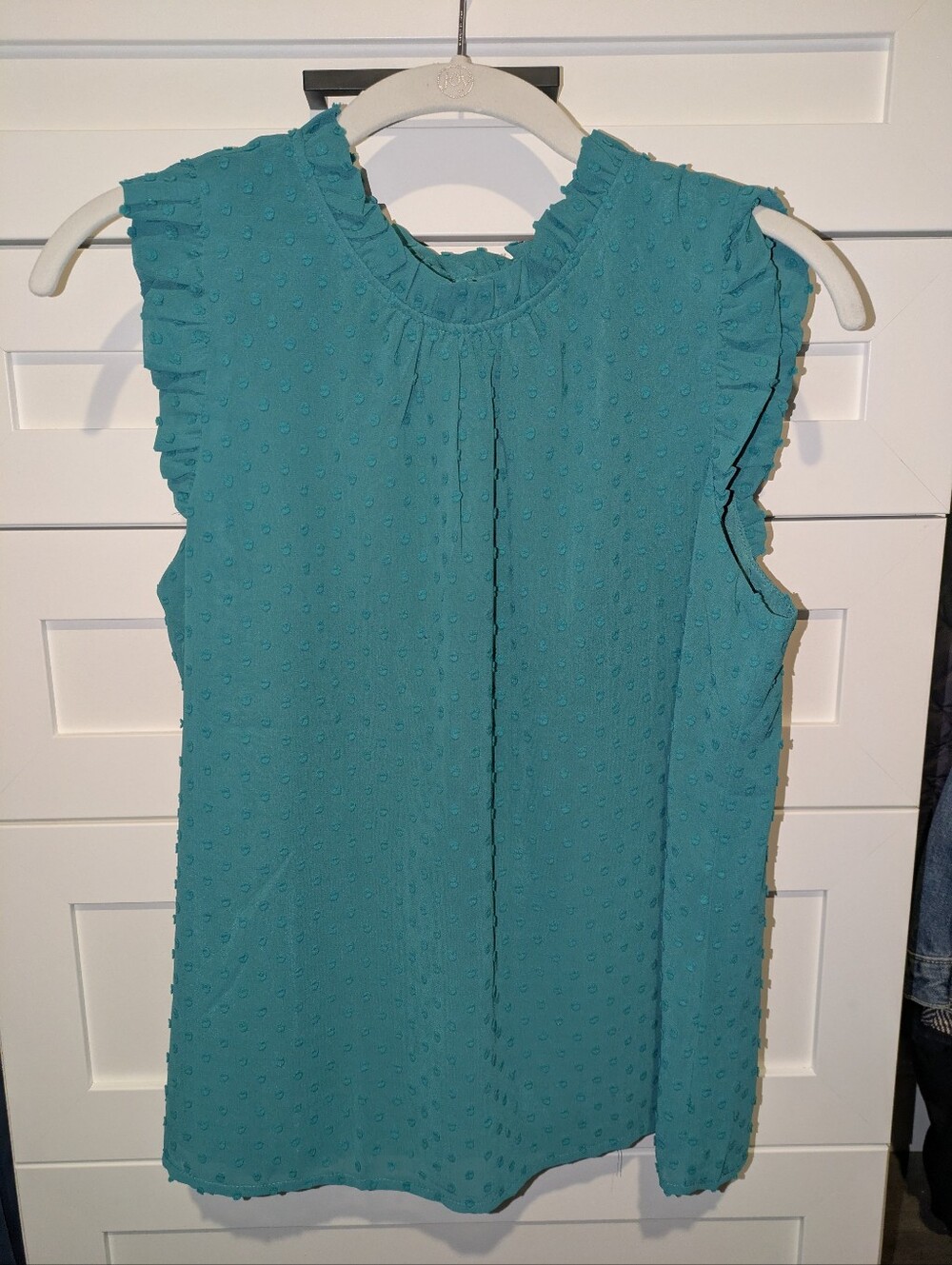 NWOT J. Crew Sleeveless Teal Ruffled Swiss Dot Top Size Medium